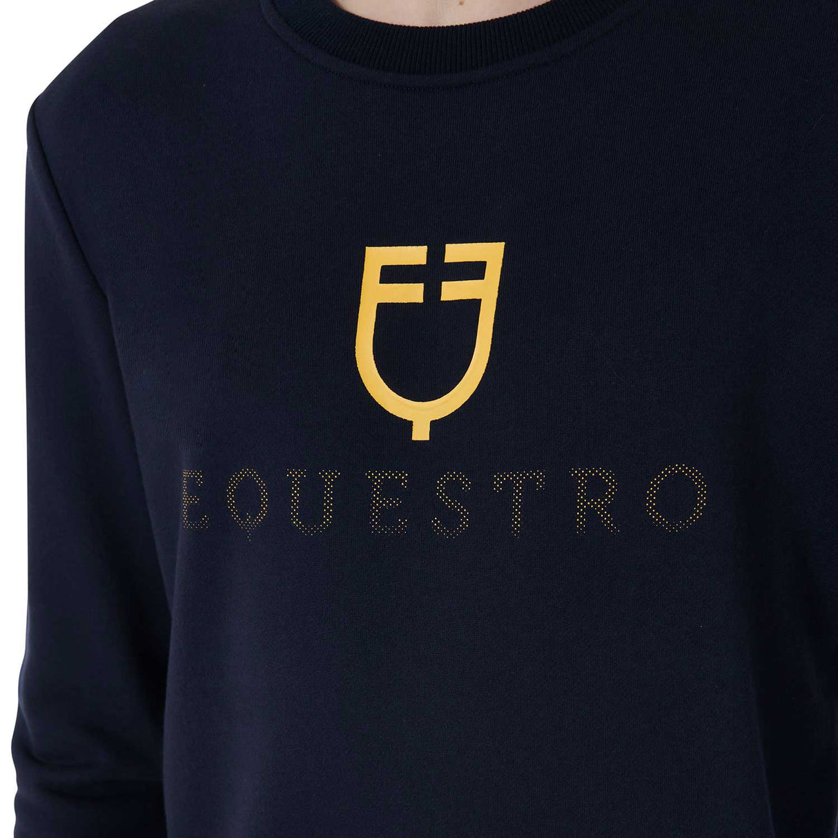 Equestro Men's Cotton Crewneck Sweatshirt With Logo On The Chest #colour_blue