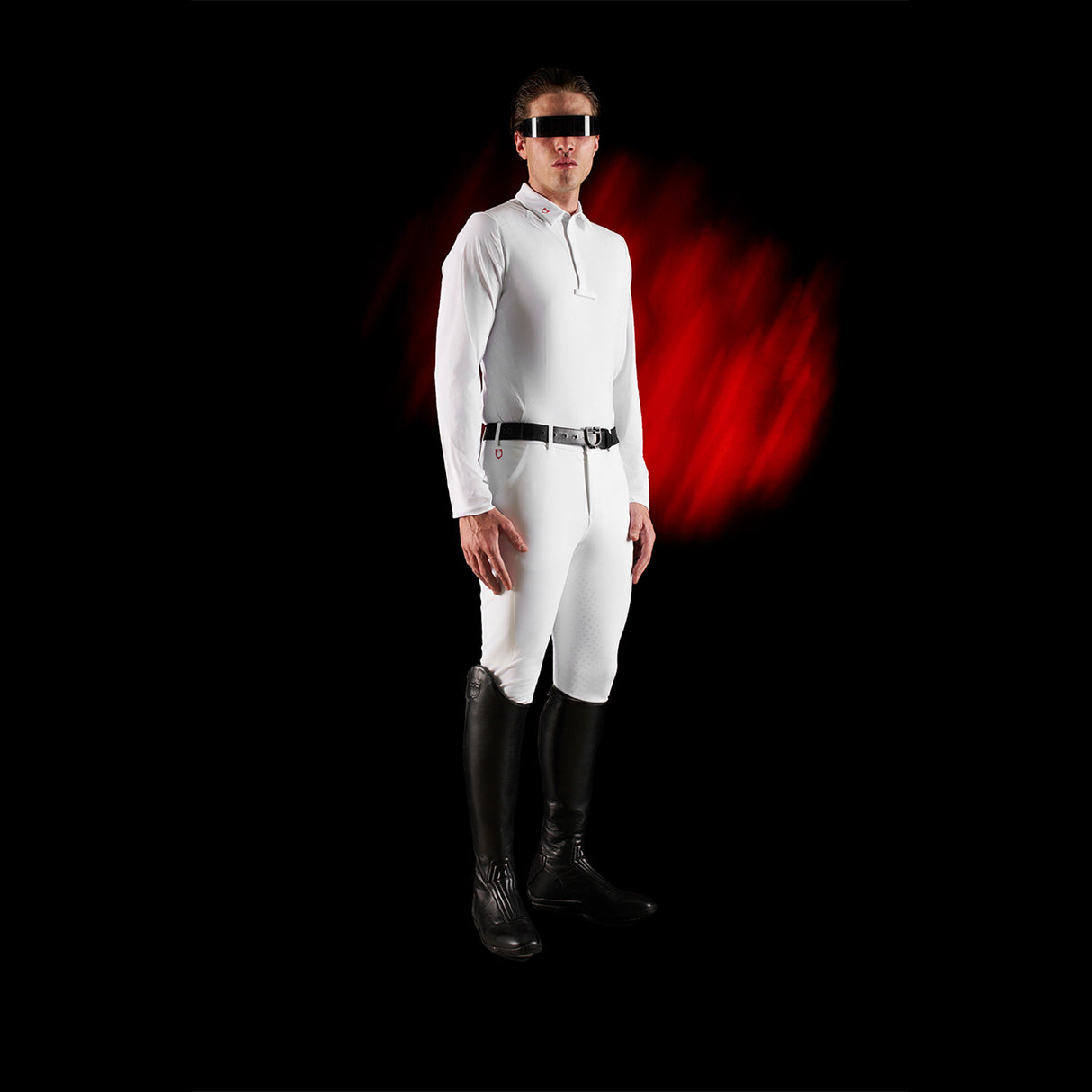 Equestro Equestro Ridertechnology Men's Competition Polo Shirt Long Sleeves And Buttons #colour_white