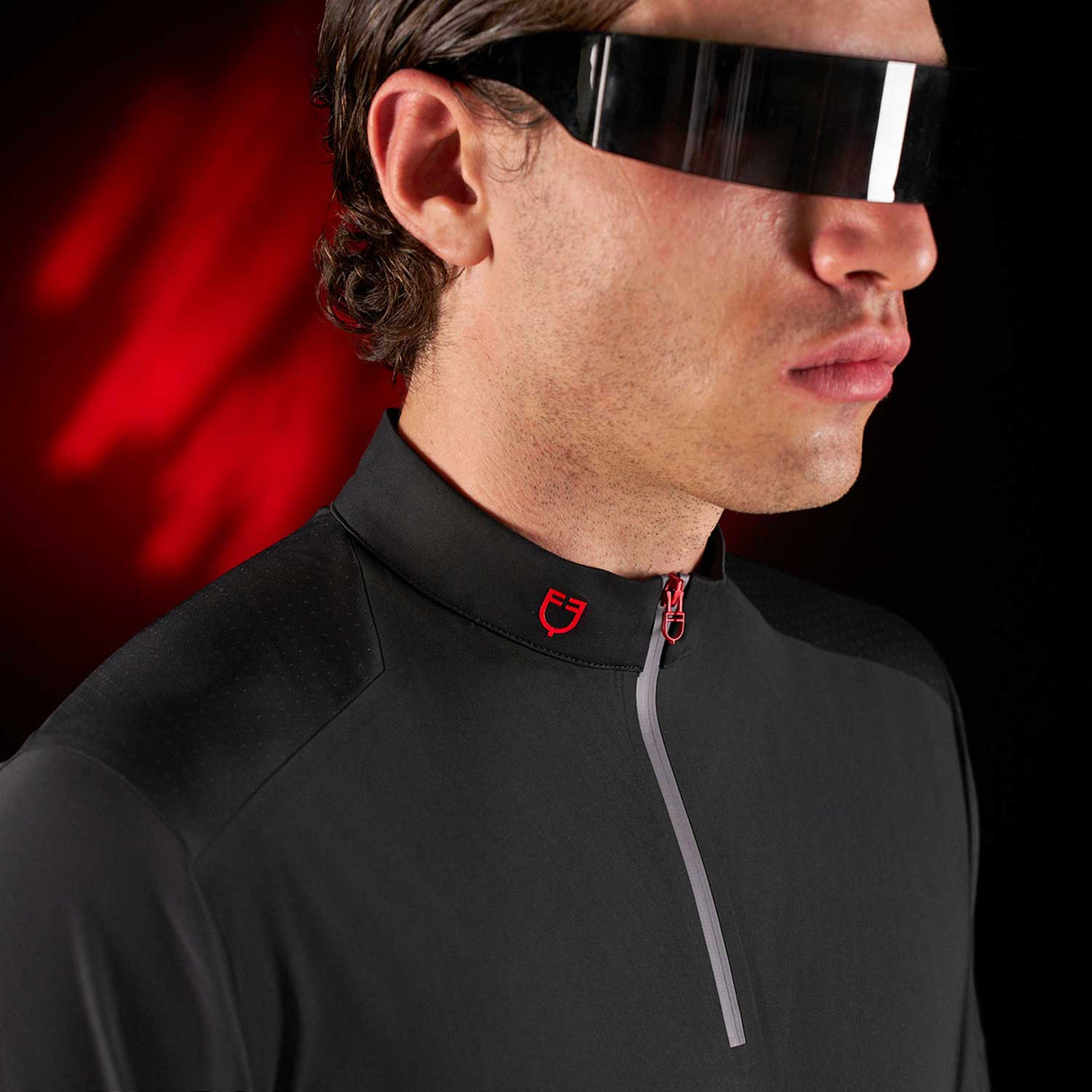 Equestro Equestro Ridertechnology Men's Training Polo Shirt Short Sleeves And Zip #colour_black