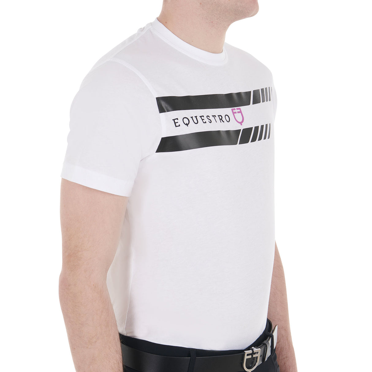 Equestro Men's Slim Fit T-Shirt With Purple Logo And Black Details #colour_white