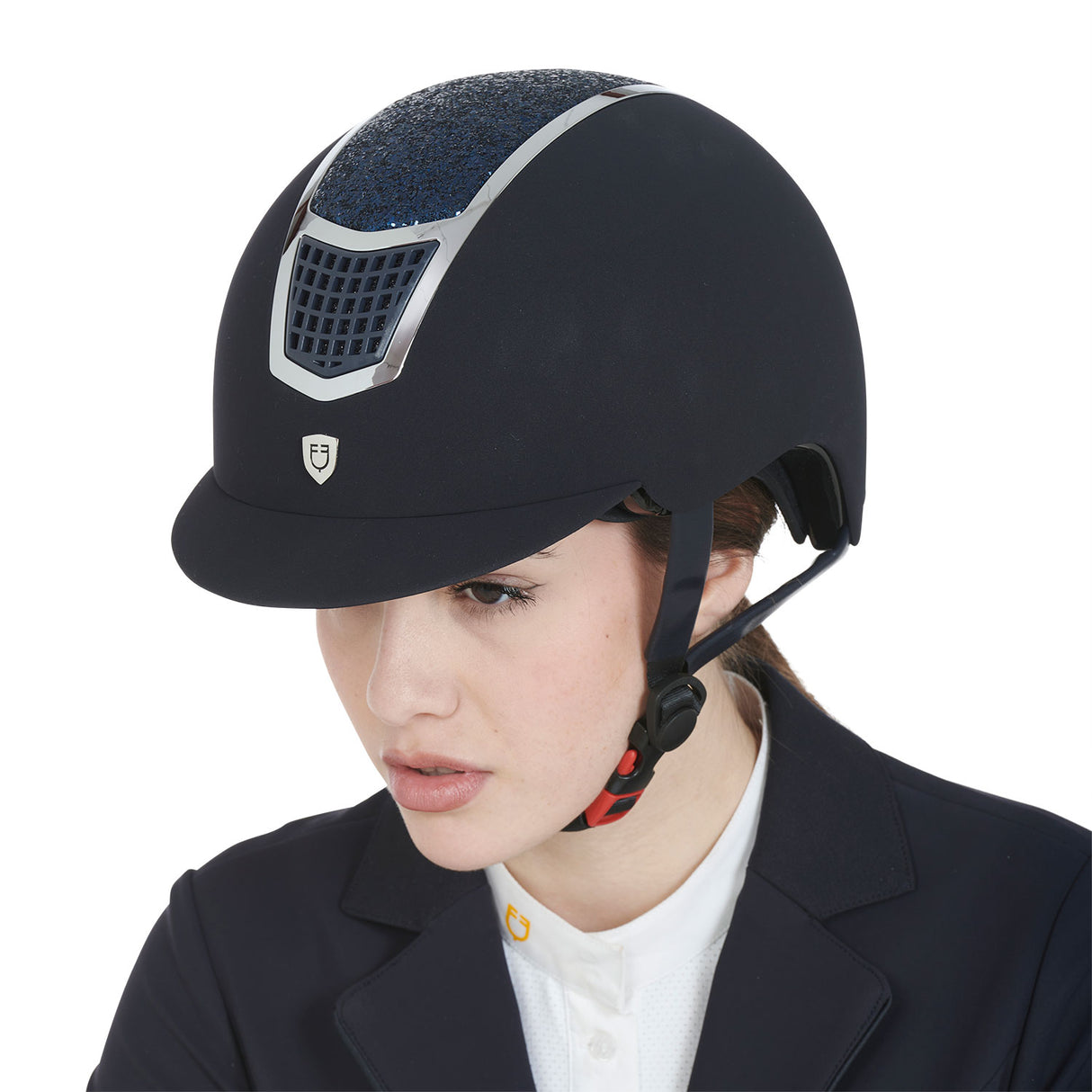 Equestro Ultra-Light Velvet Helmet With Rhinestones #colour_blue