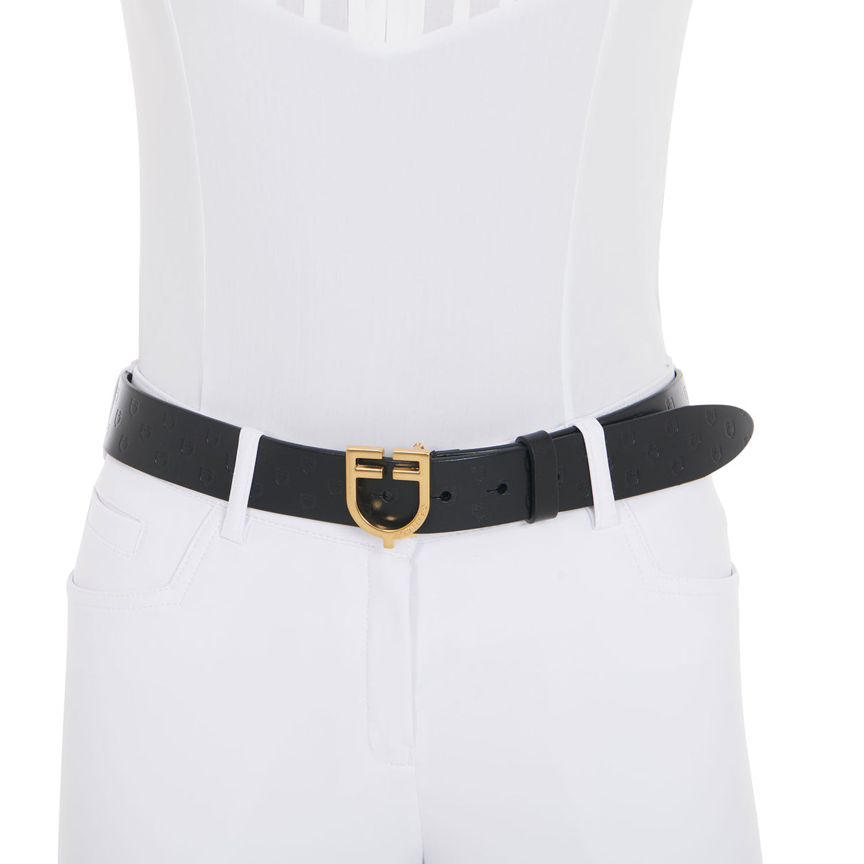 Equestro Leather Logo Belt With Logoed Buckle #colour_gold