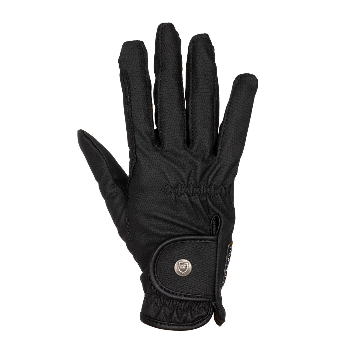 Equestro Unisex Gloves In Soft Synthetic Leather With Velcro Fastening #colour_black