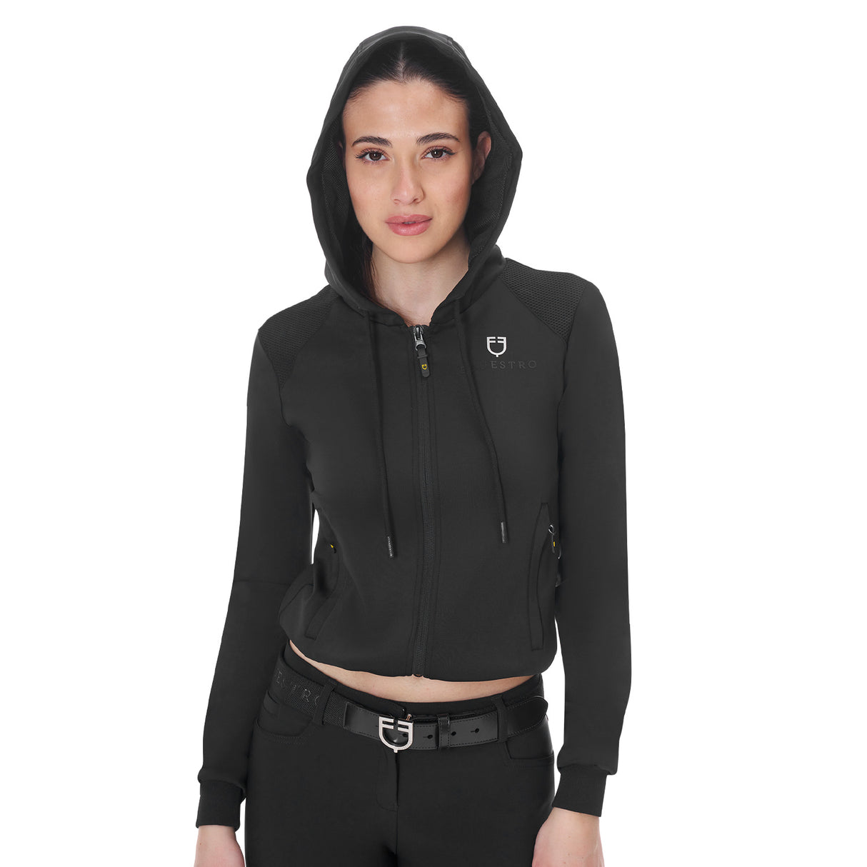 Equestro Women's Cropped Hoodie #colour_black