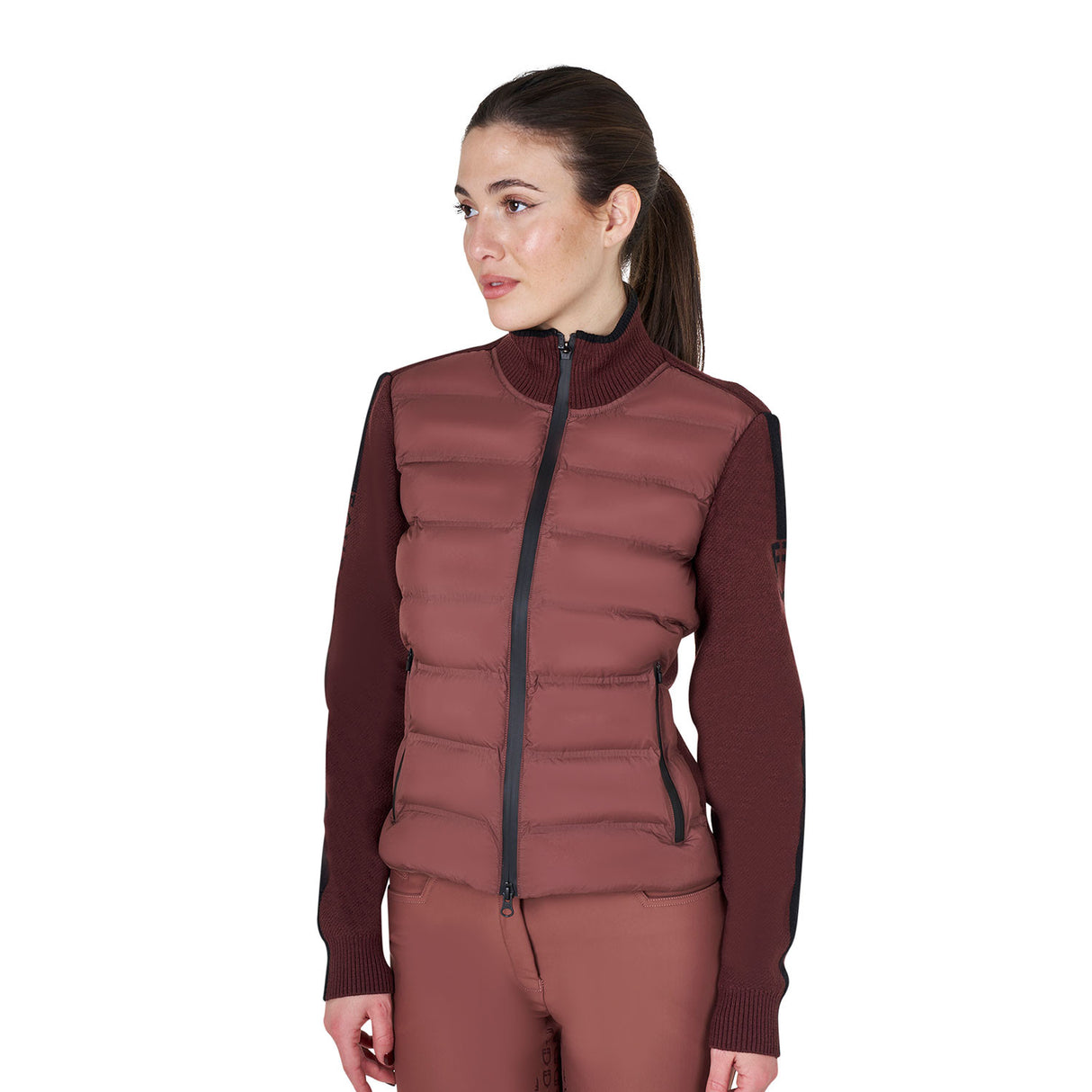 Women's jacket in nylon and knit with zip