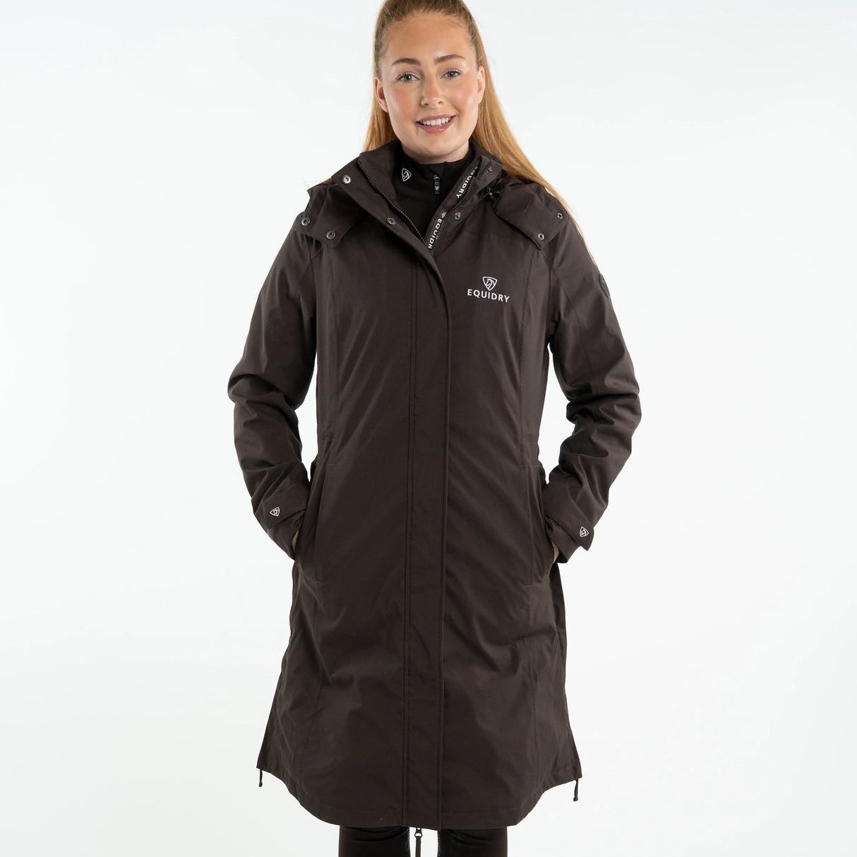 EQUIDRY Women's Bronte Riding Coat with Removable Hood #colour_brown