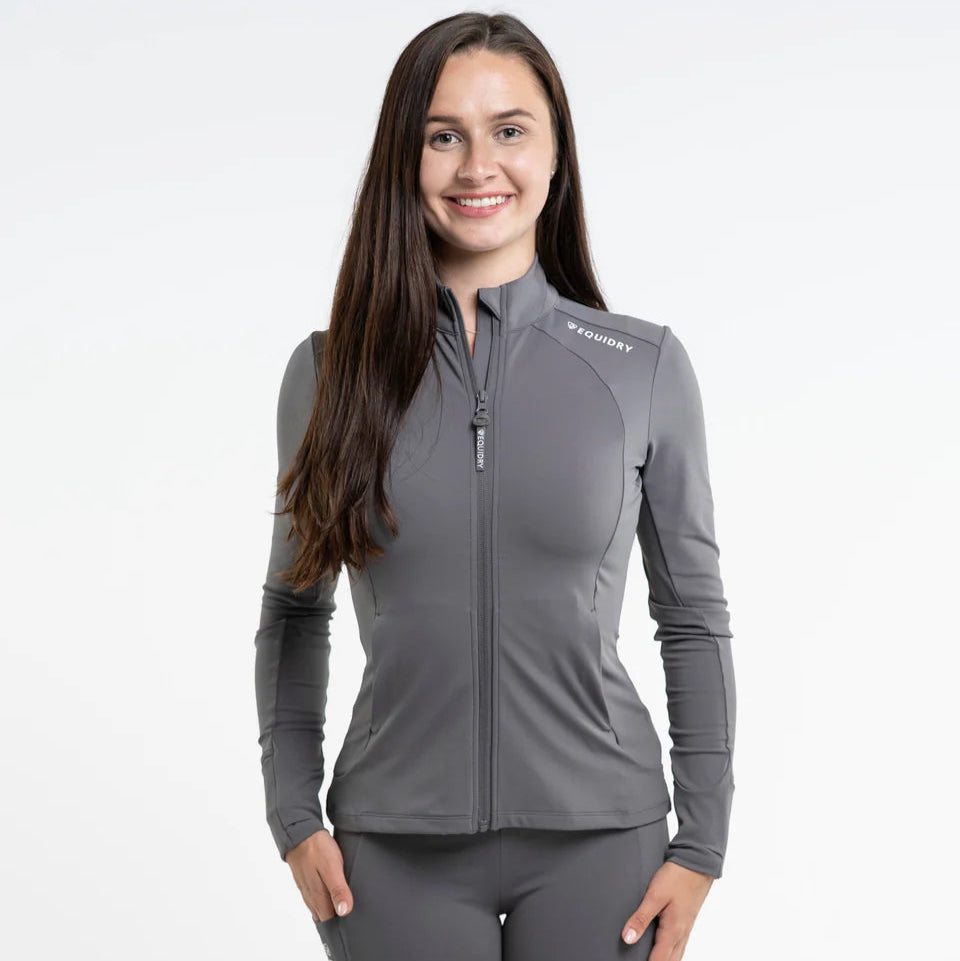 EQUIDRY Women's Water Repellent Zip up Top #colour_grey-white