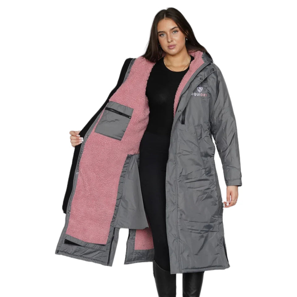 EQUIDRY Women's Thick Fleece Evolution Stowaway Hood #colour_grey-pale-pink