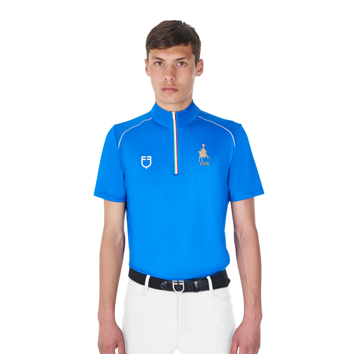 Equestro Men's Training Polo Shirt With Italian Flag Zip Equestro X Fise