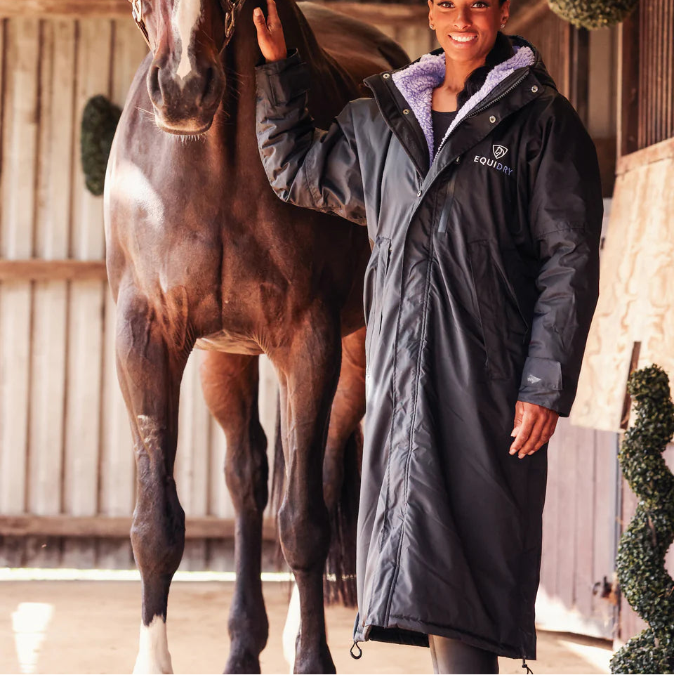 EQUIDRY Women's Thick Fleece Evolution Stowaway Hood #colour_black-lilac