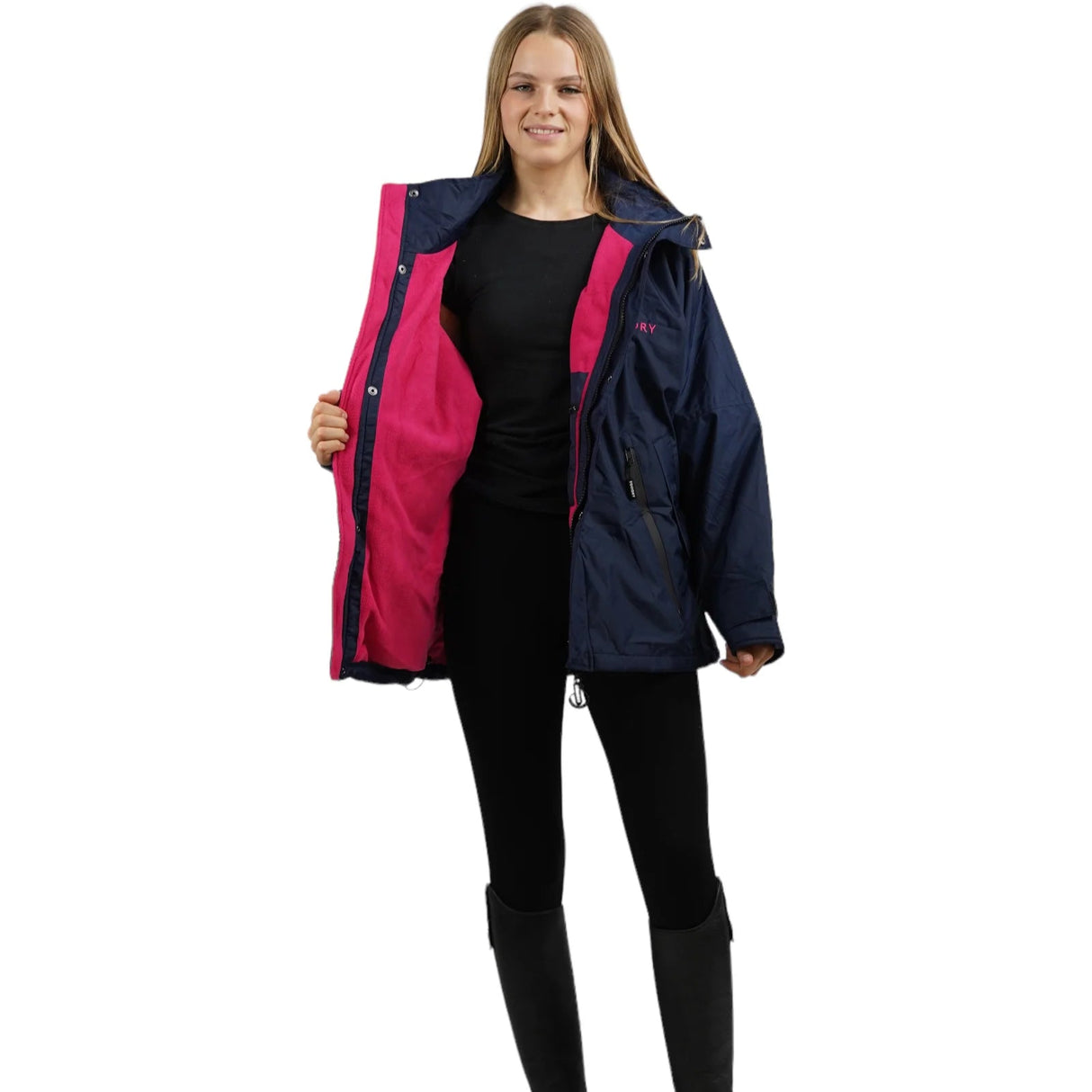 EQUIDRY Children's Thin Fleece Shortie #colour_navy-raspberry