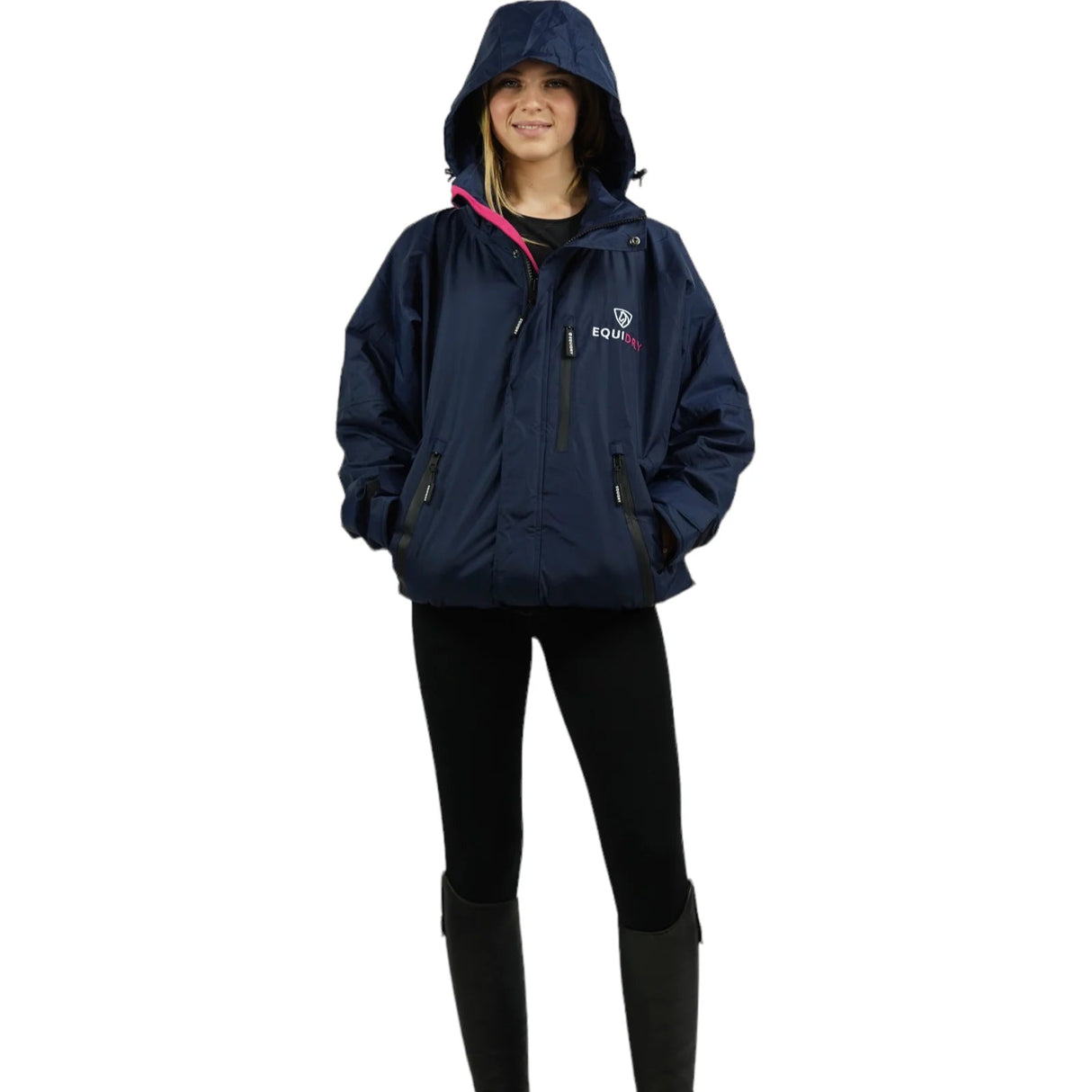 EQUIDRY Women's Thin Fleece Shortie #colour_navy-raspberry