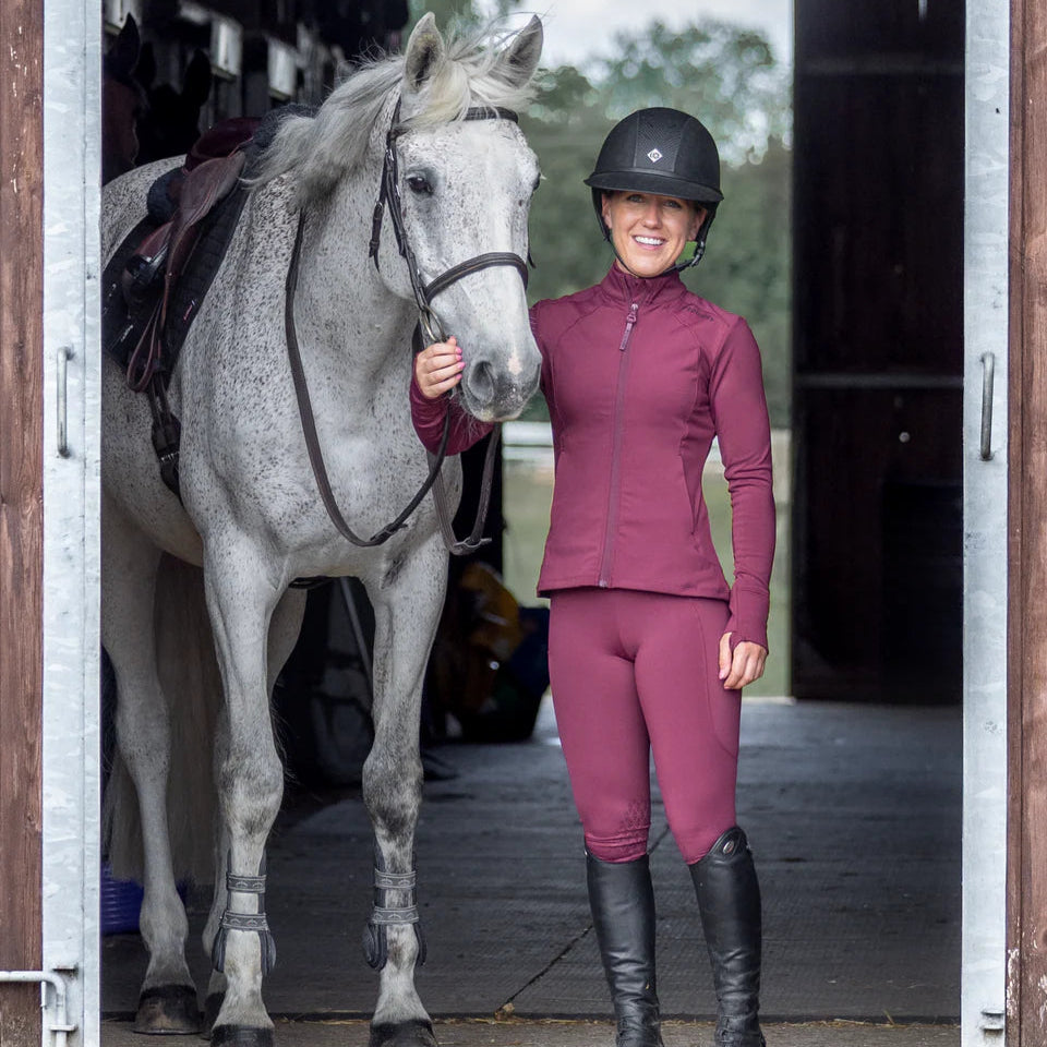 EQUIDRY Women's Water Repellent Zip up Top #colour_plum-black