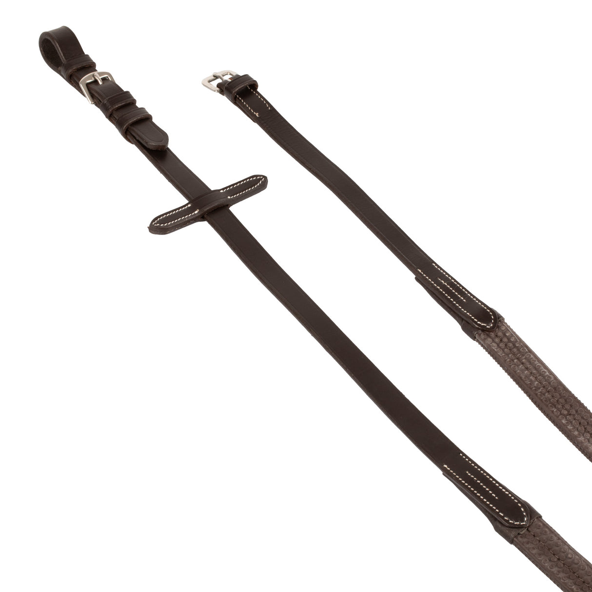 Equestro Leather And Rubber Reins Silver Fitting (1.6Cm) #colour_brown