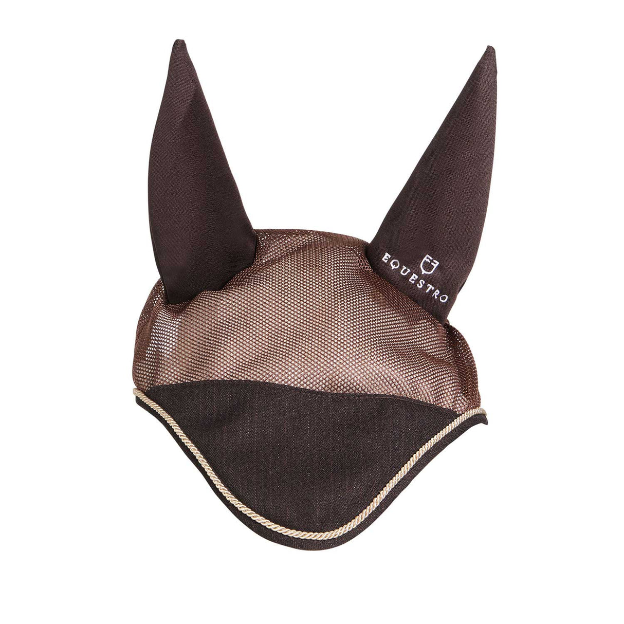 Equestro Cotton Fly Veil And Perforated Mesh Fabric #colour_brown