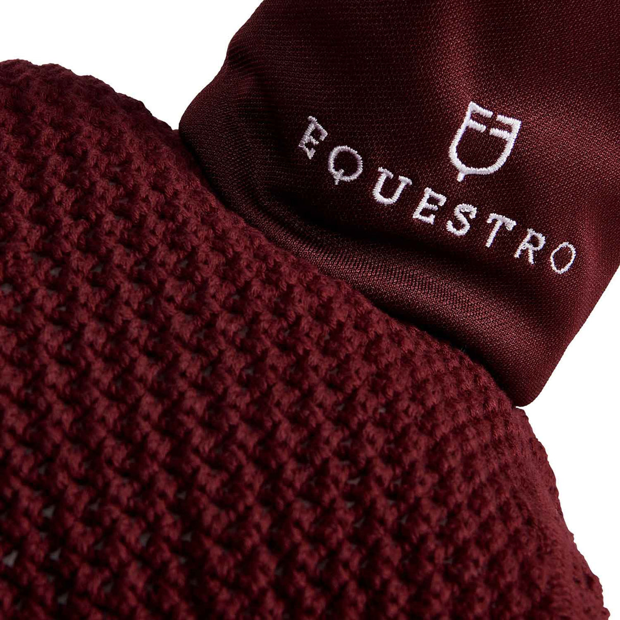 Equestro Knitted Fly Veil With Elastic Front Strap #colour_burgundy