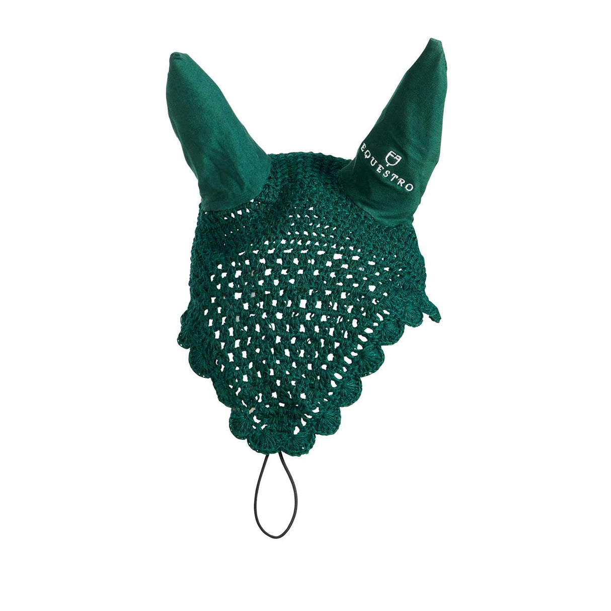 Equestro Knitted Fly Veil With Elastic Front Strap #colour_green
