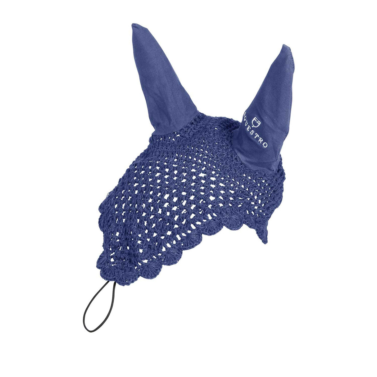 Equestro Knitted Fly Veil With Elastic Front Strap #colour_blue