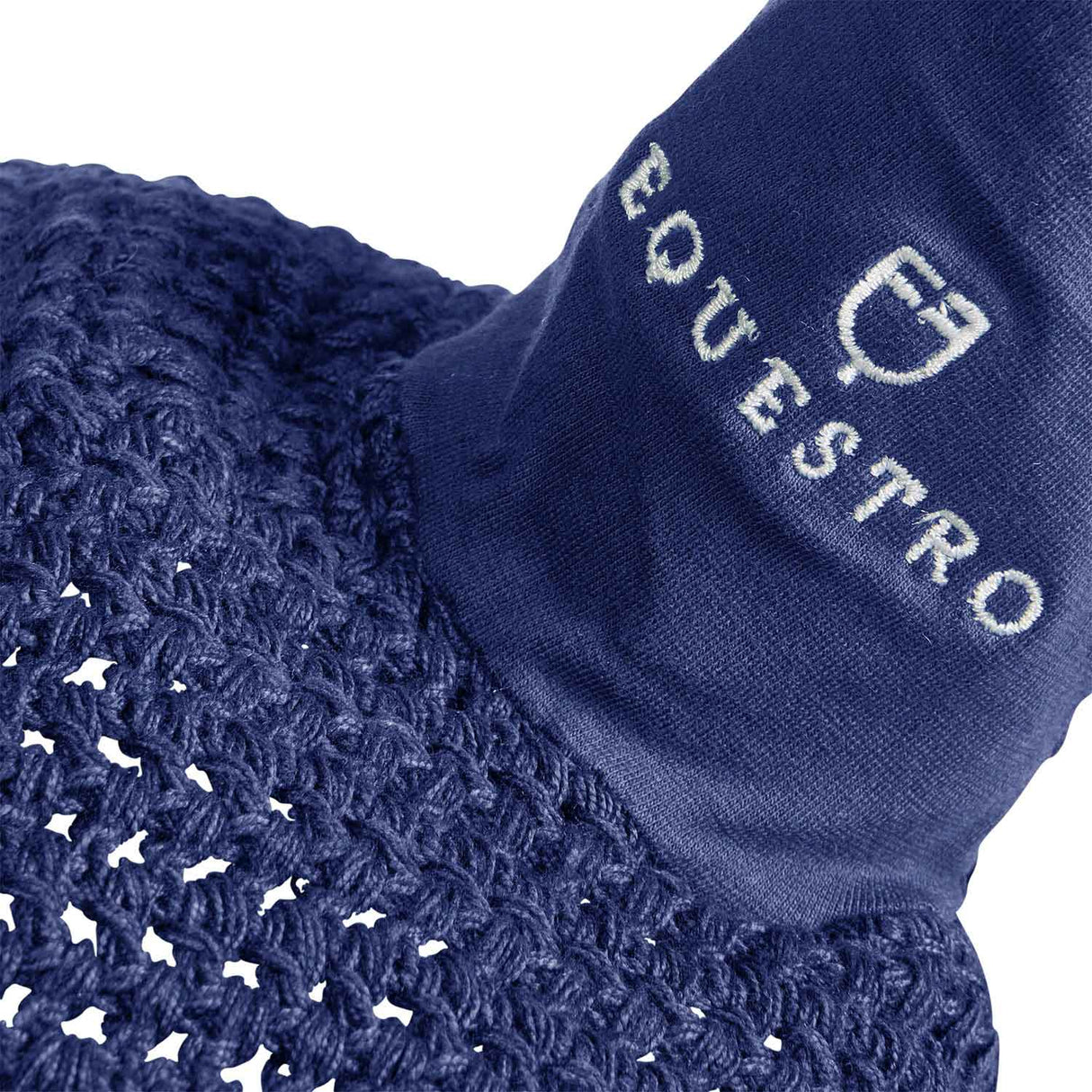 Equestro Knitted Fly Veil With Elastic Front Strap #colour_blue