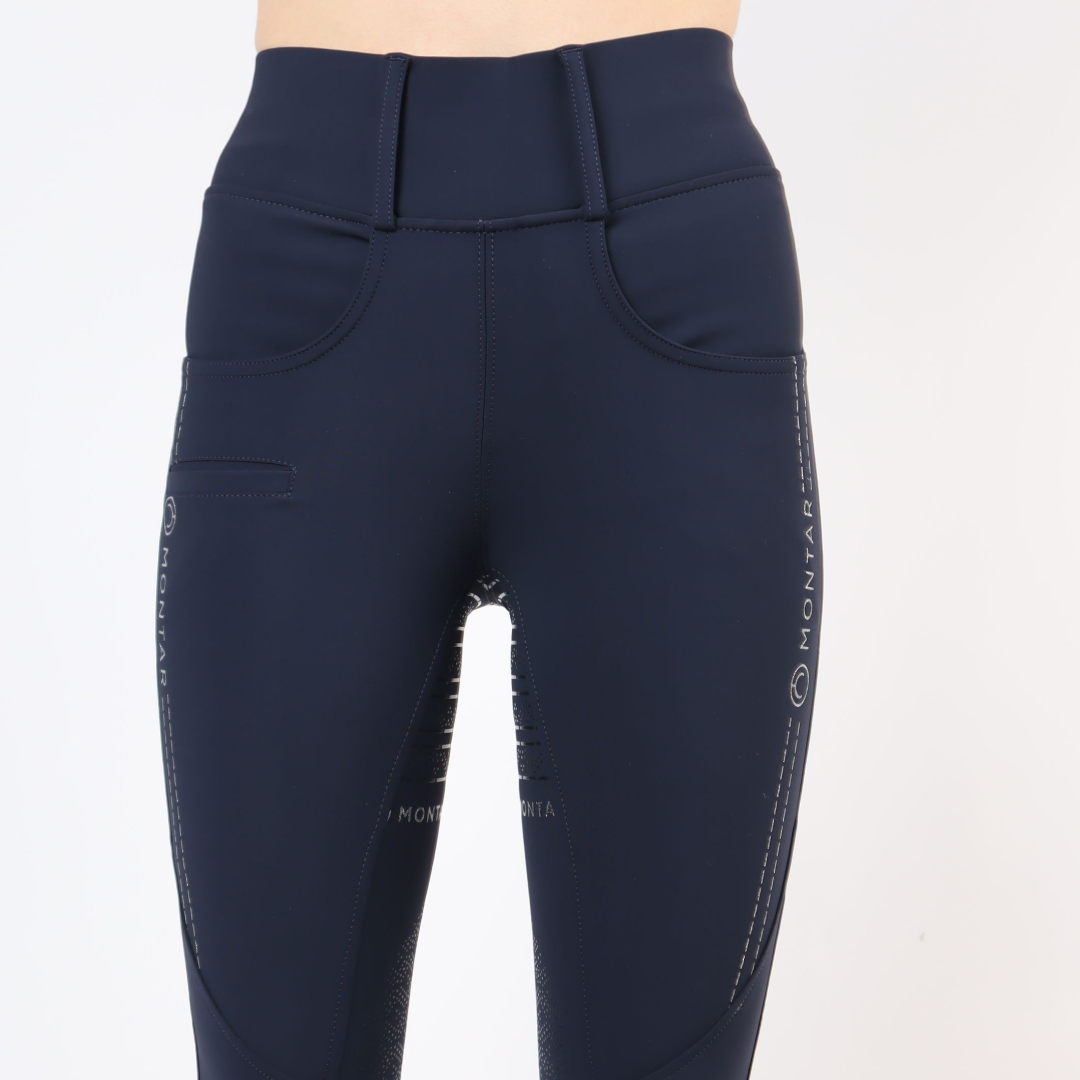 Montar Karen Highwaist Silver Logo Pipe Pull On Full Grip #colour_dark-navy