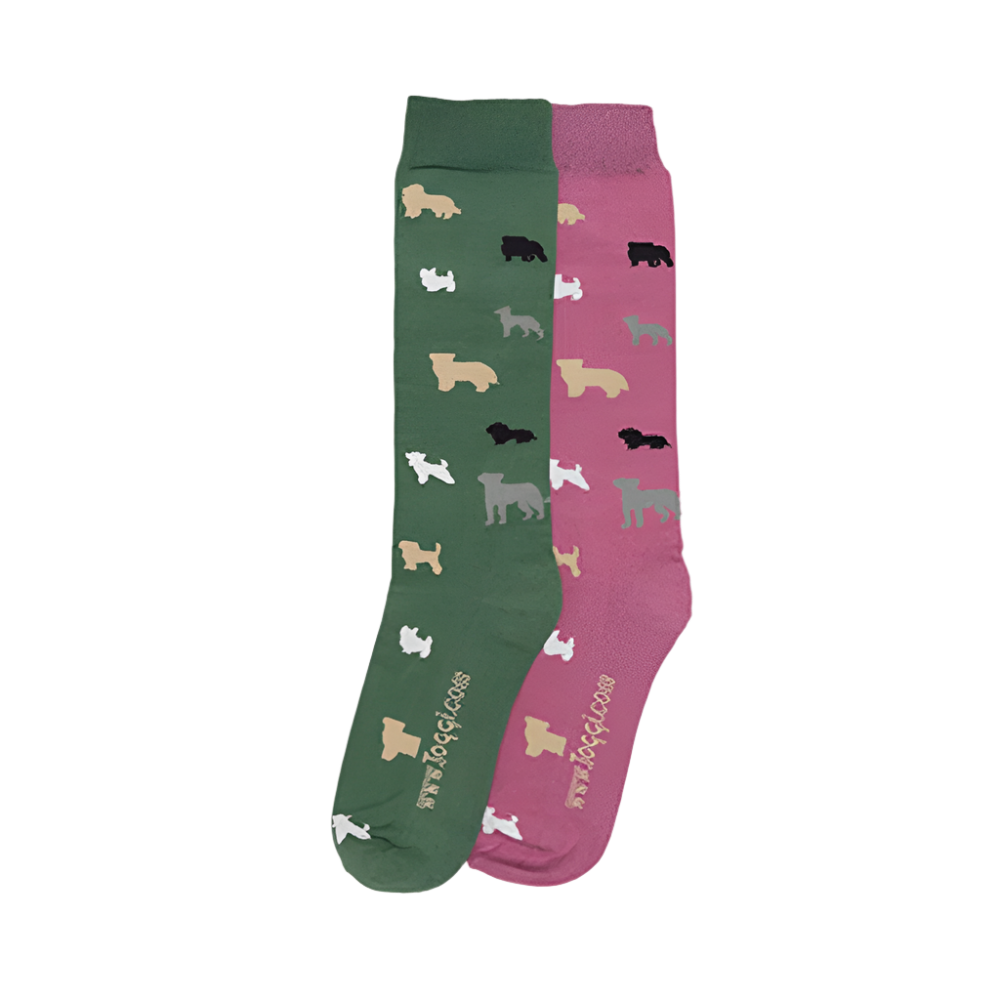 Toggi Multi Dog Socks 2 Pack #colour_green-pink