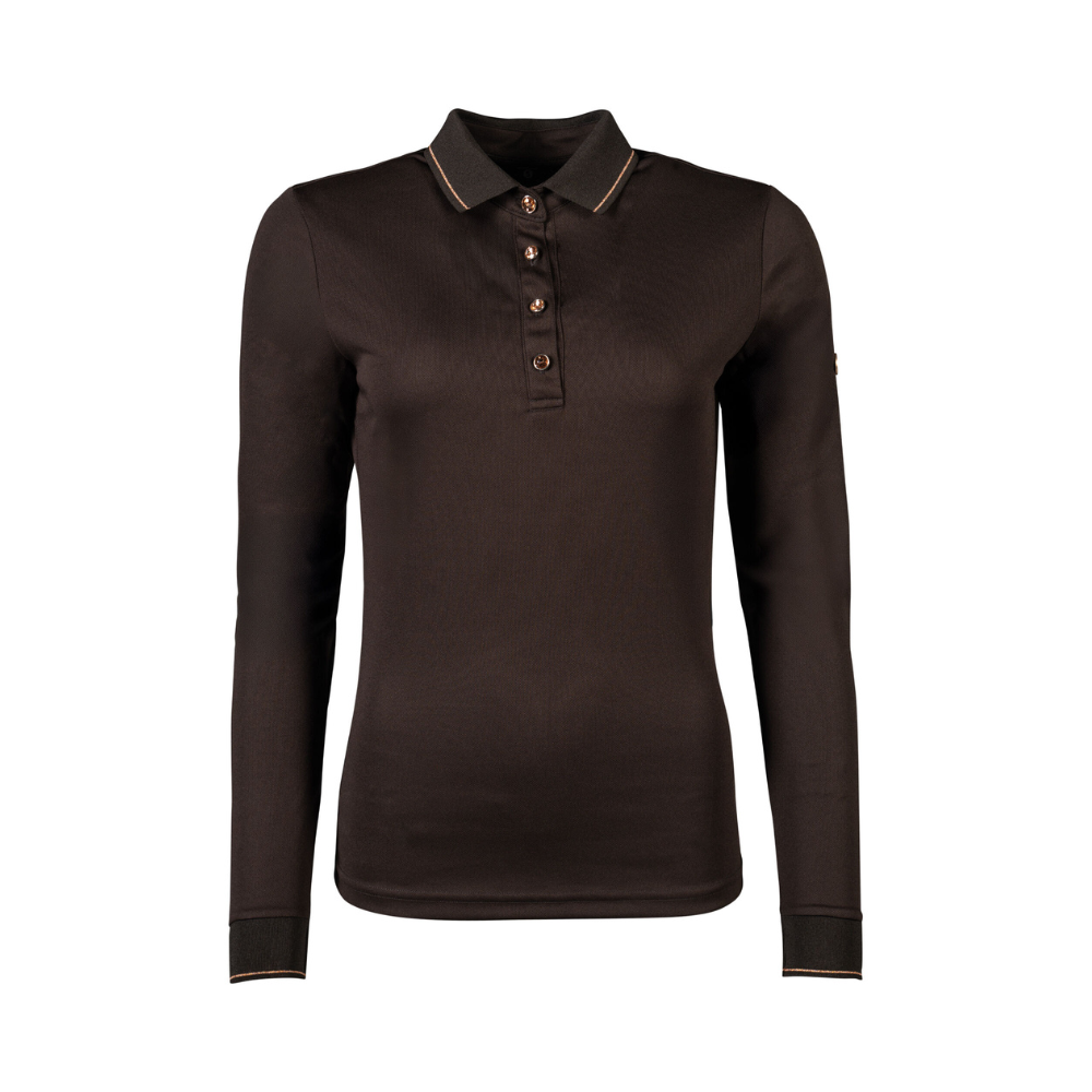 HKM Ladies Long Sleeve Polo Shirt -Rosegold Glamour- Style #colour_brown-rose-gold