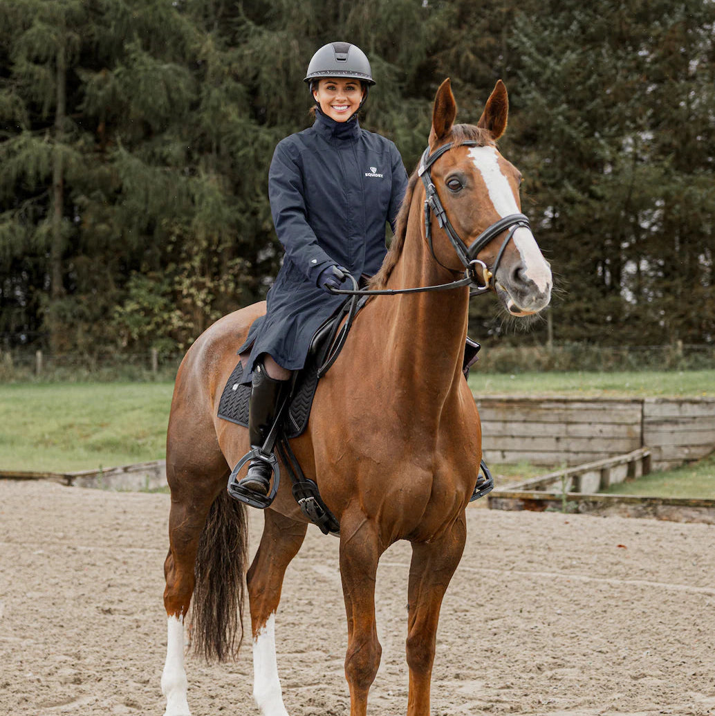 EQUIDRY Women's Bronte Riding Coat with Removable Hood #colour_navy