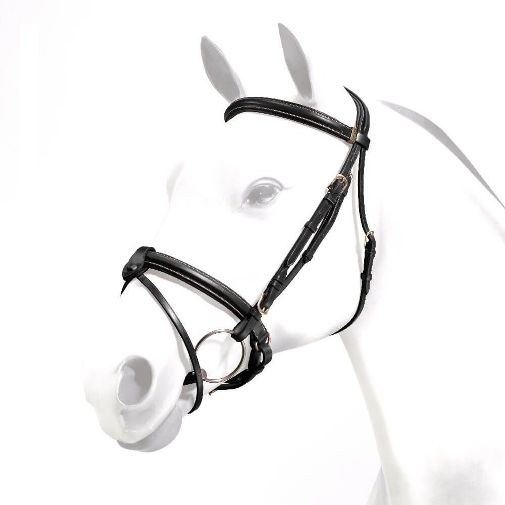 Equipe Rolled Browband Brass Fittings Flash Bridle #colour_black