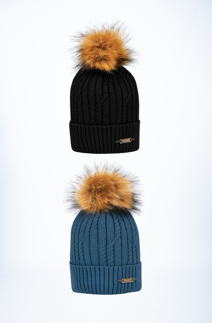 Coldstream Lamberton Bobble Hat #colour_black-cool-slate-blue