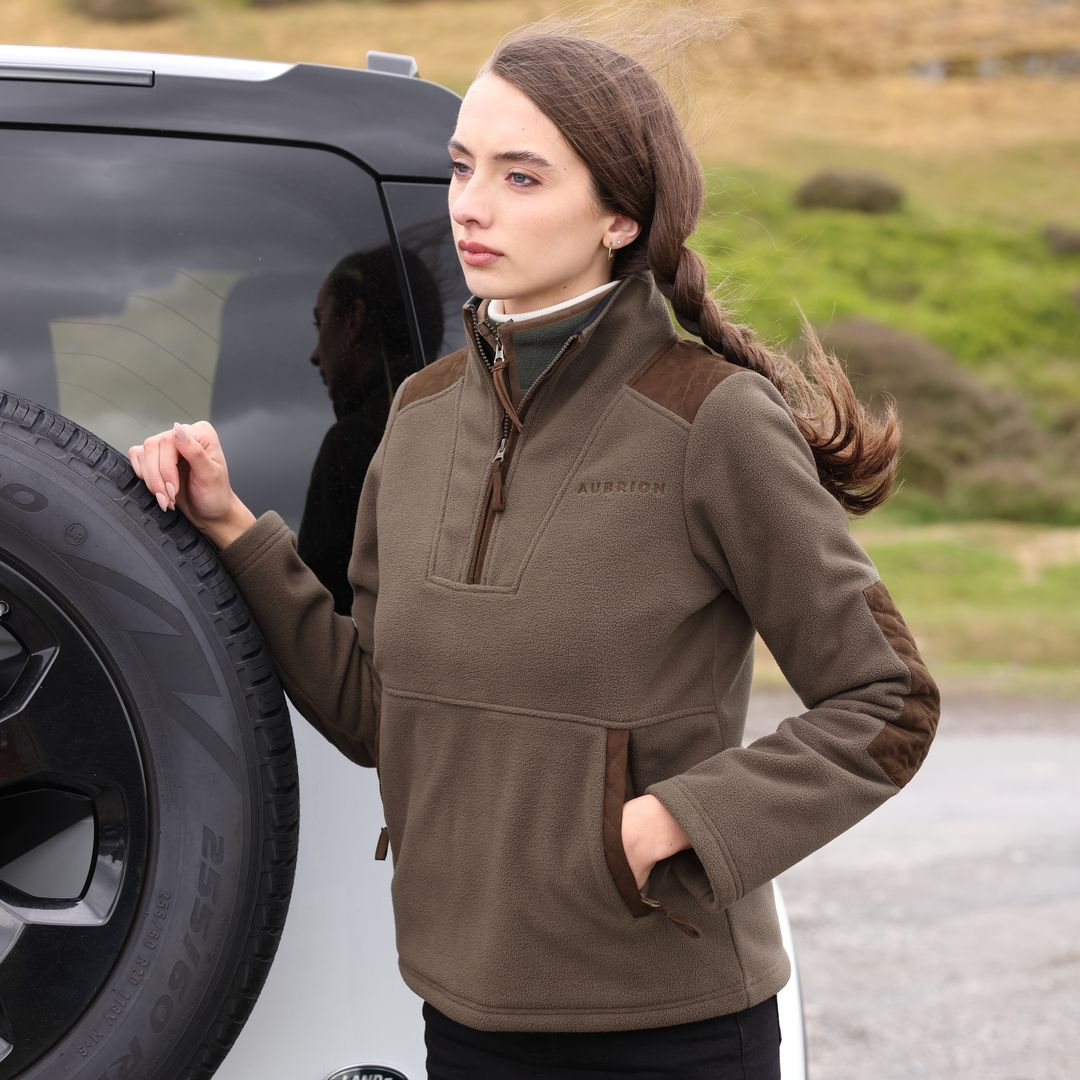 Shires Aubrion Heritage Unisex Quarter Zip Fleece #colour-dark-olive