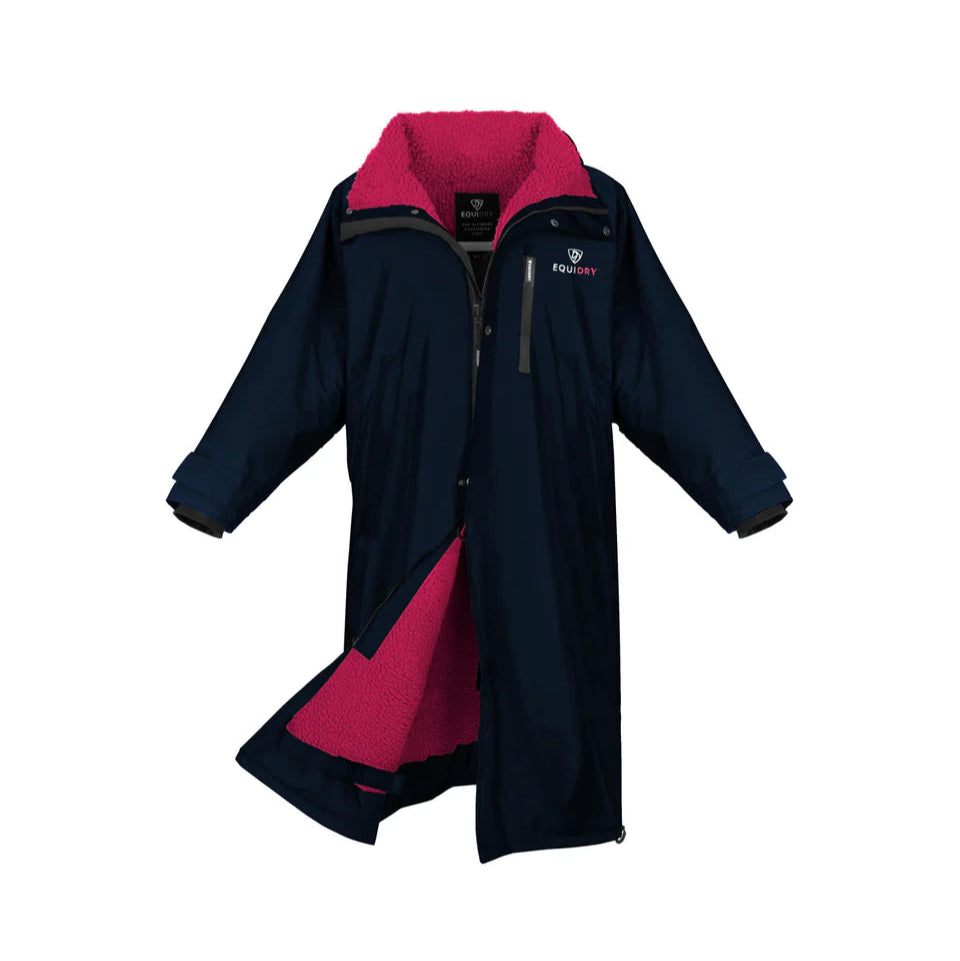 EQUIDRY Women's Thick Fleece Evolution Stowaway Hood #colour_navy-raspberry