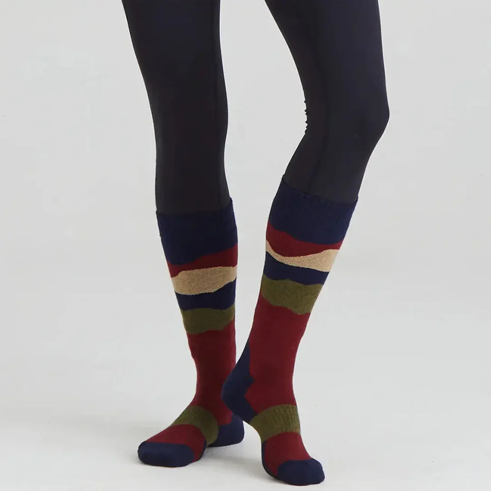 Ridgeline Merino Wool Full Length Socks #colour_navy-stripes