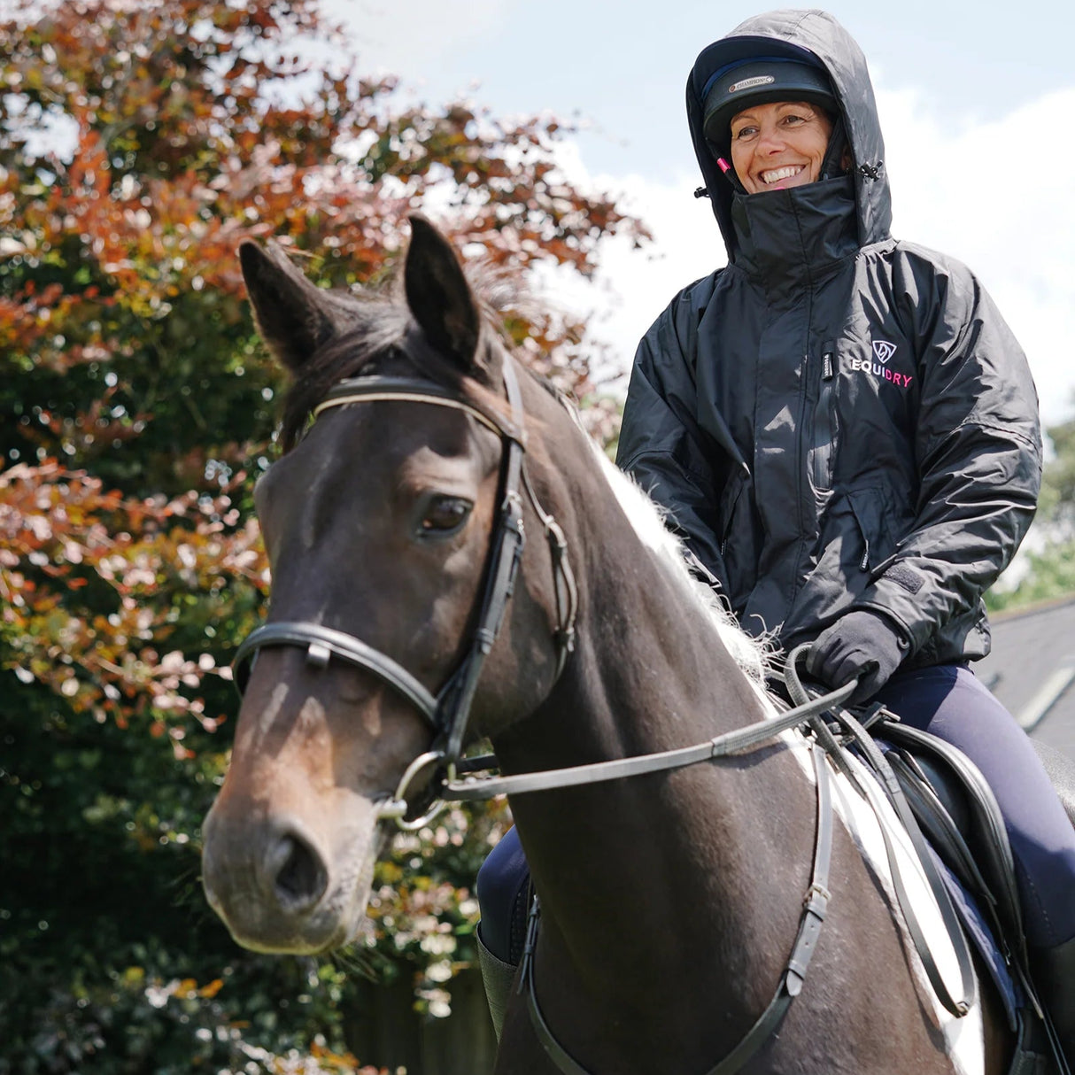 EQUIDRY Women's Thin Fleece Shortie #colour_black-peacock-pink