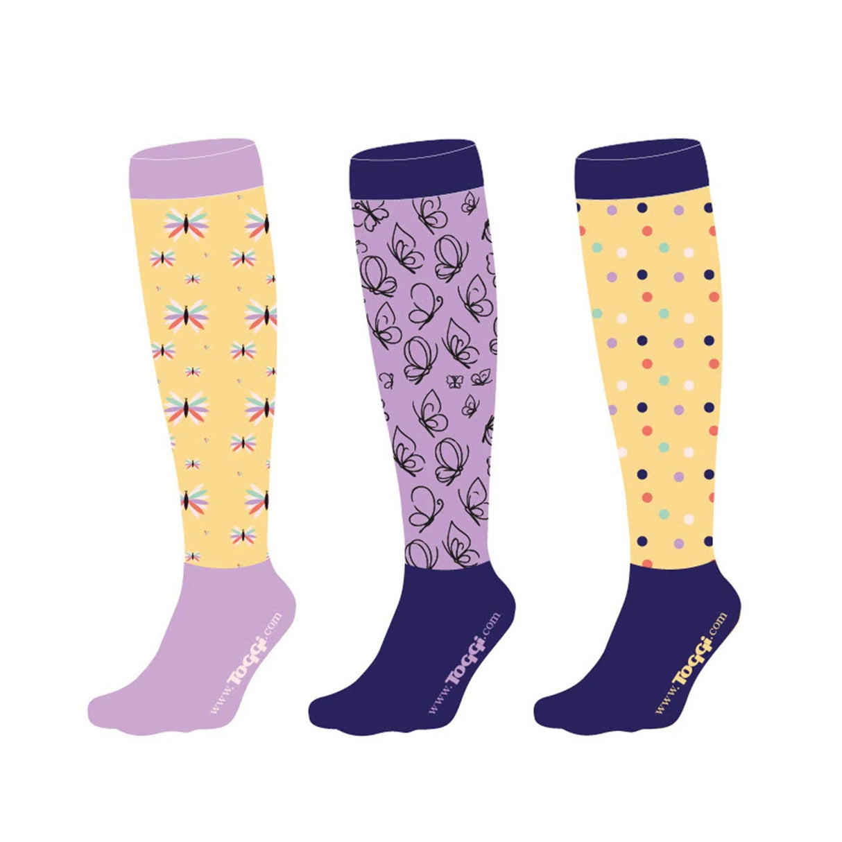 Toggi Womens Butterfly 3 Pack Socks #colour_lilac-yellow