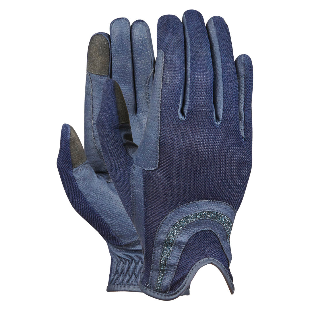 Dublin Glitter Detail Mesh Riding Gloves #colour_navy