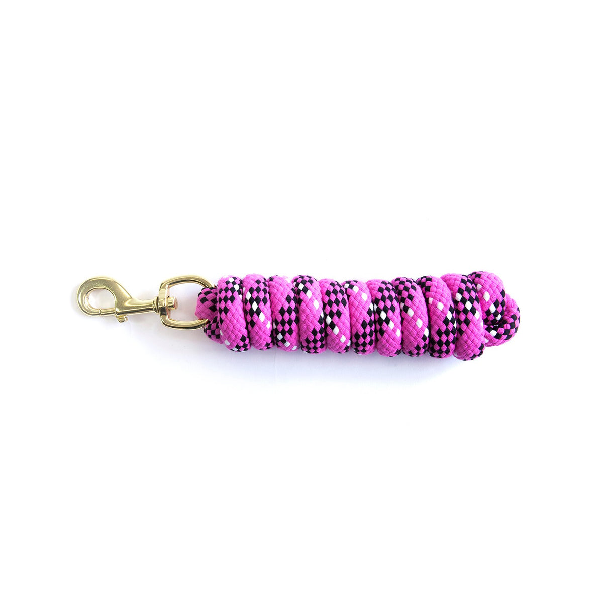 KM Elite Cotton Double Braided Leadrope - 7ft #colour_black-white-raspberry