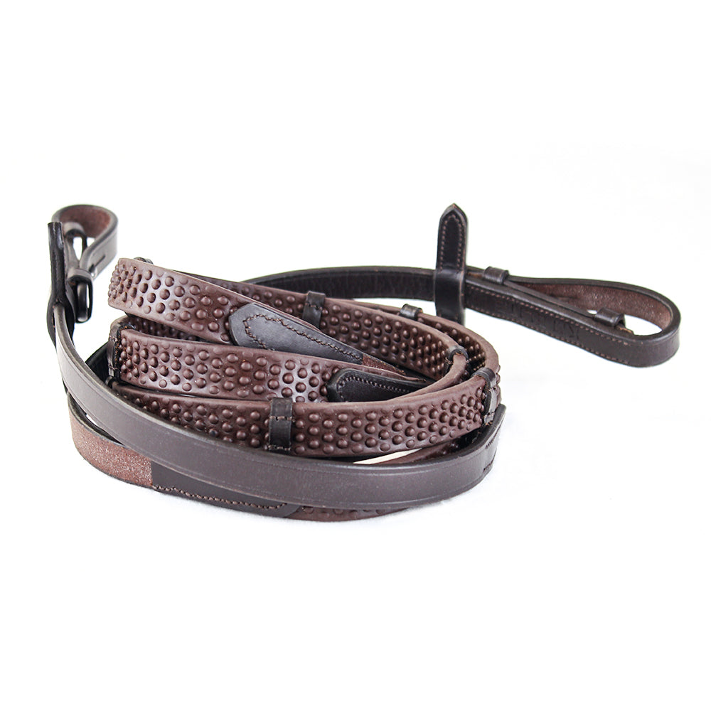 KM Elite Pro Grip Eventer Reins with Stoppers #colour_havana