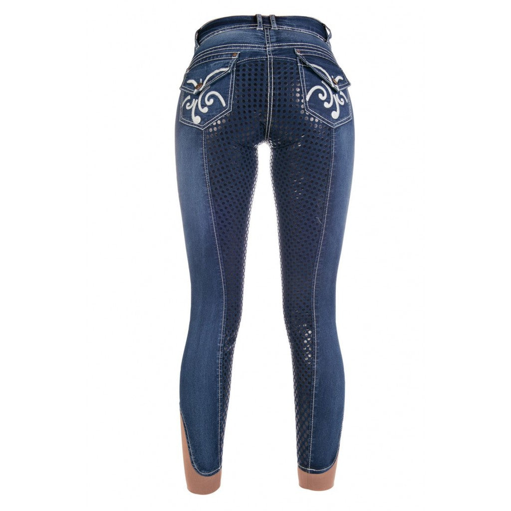 HKM Damen Reithose -Pasadena- Summer Denim Silikon Vollbesatz