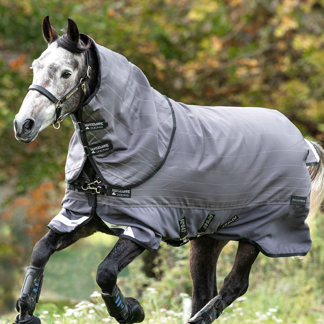 Horseware Ireland Amigo Bravo 12 Plus Reflectech 100g Turnout Rug #colour_grey-reflective-black