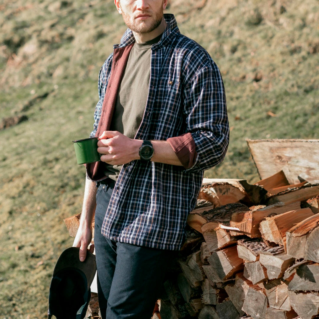 Hoggs of Fife Fleece Lined Men's Shirt #colour-bark-navy-brown