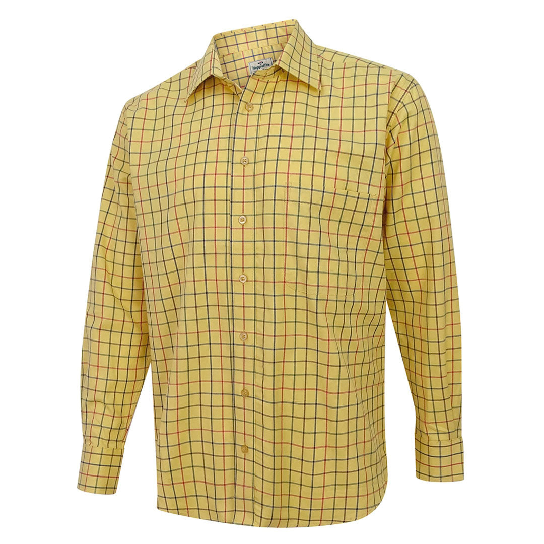 Hoggs of Fife Governor Men's Premier Tattersall Shirt #colour_gold-check