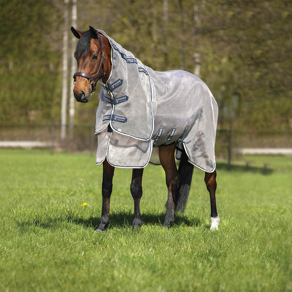 Horseware Ireland Rambo Protector Fly Rug #colour_oatmeal-navy-white-beige