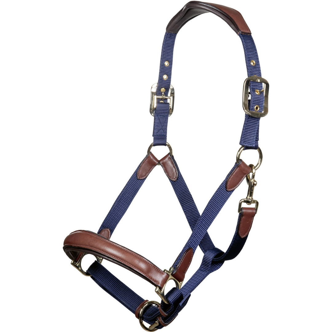 HKM Luna Leather & Nylon Head Collar #colour_deep-blue-brown