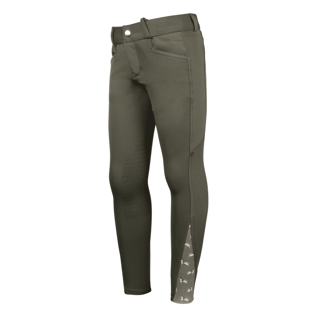 HKM Allure Cheval Silicone Knee Patch Riding Breeches #colour_olive-green