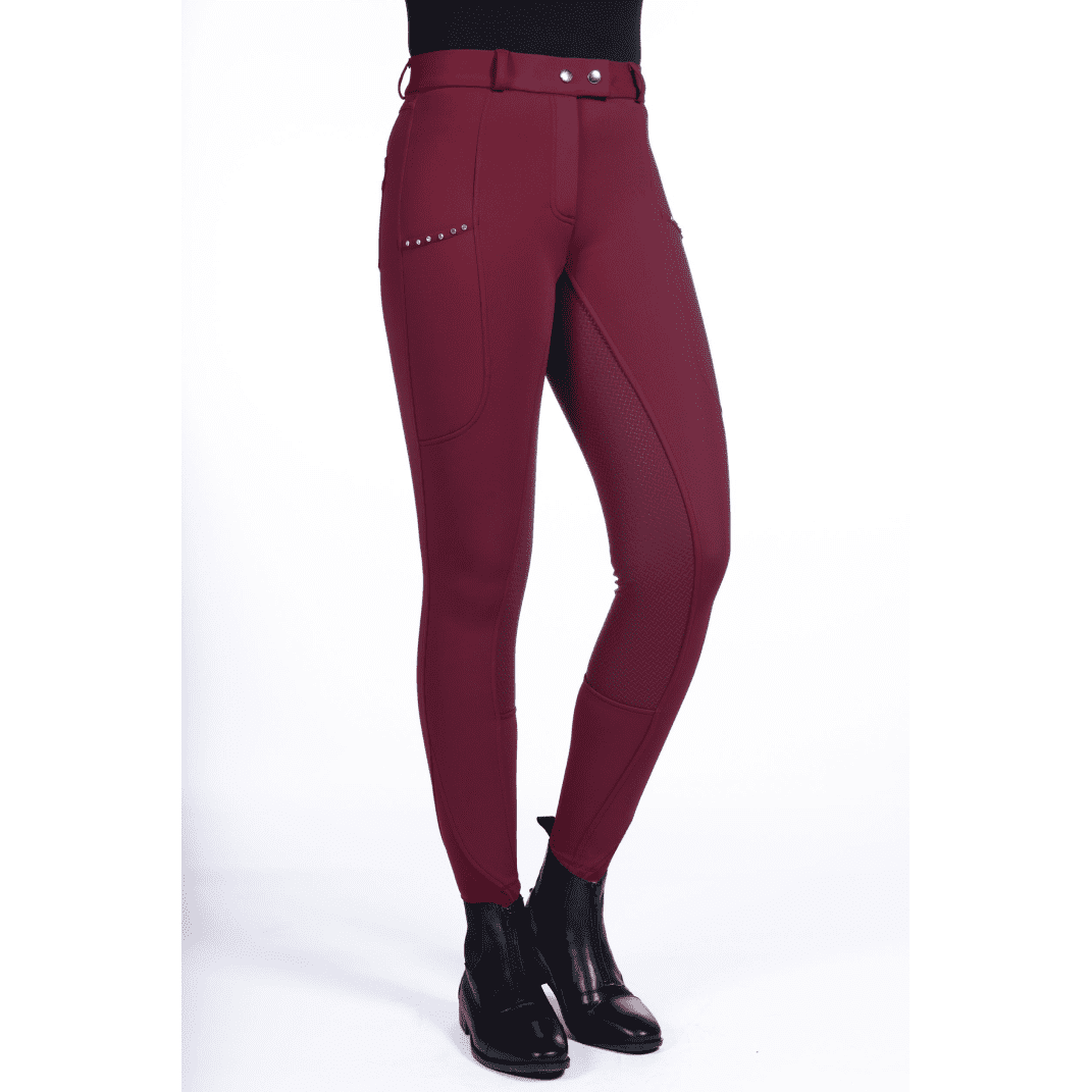 HKM Monaco Silicone Full Seat Winter Riding Breeches #colour_wine-red