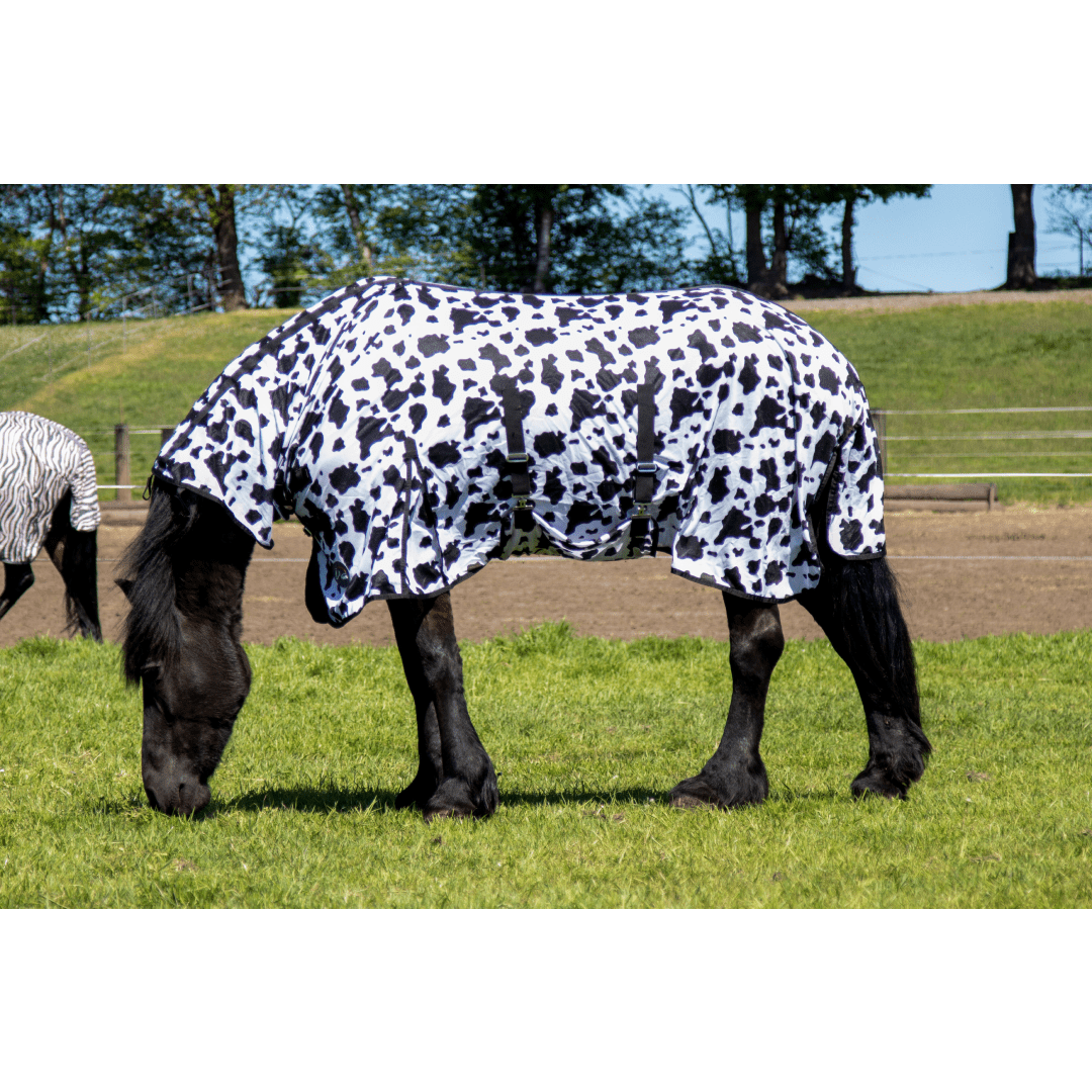 HKM Cow Fly Rug With Neck #colour_black-white