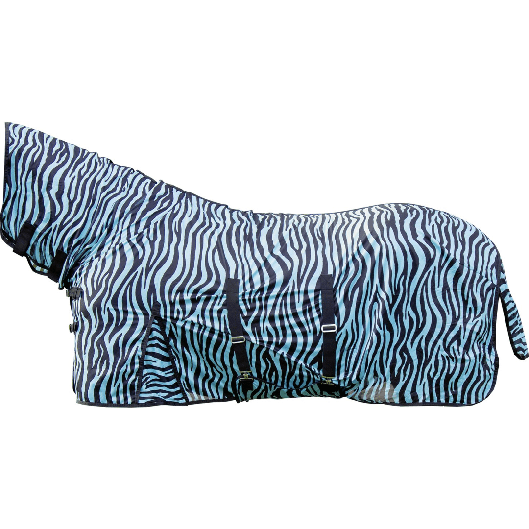 HKM Zebra Aqua Fly Rug With Neck #colour_aqua-black