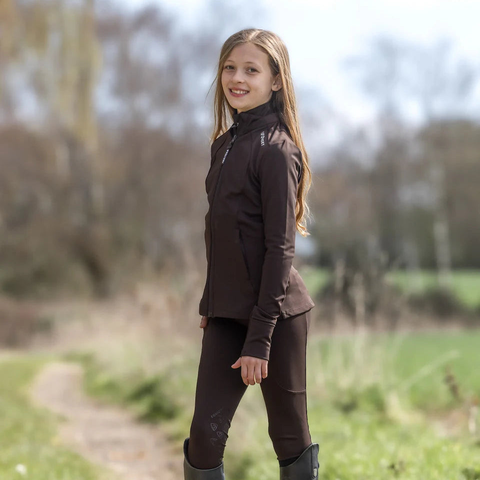 EQUIDRY Children's Water Repellent Zip up Top #colour_brown-white