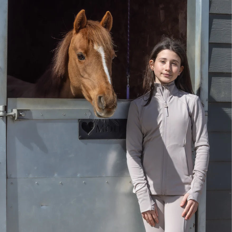 EQUIDRY Children's Water Repellent Zip up Top #colour_sand-white