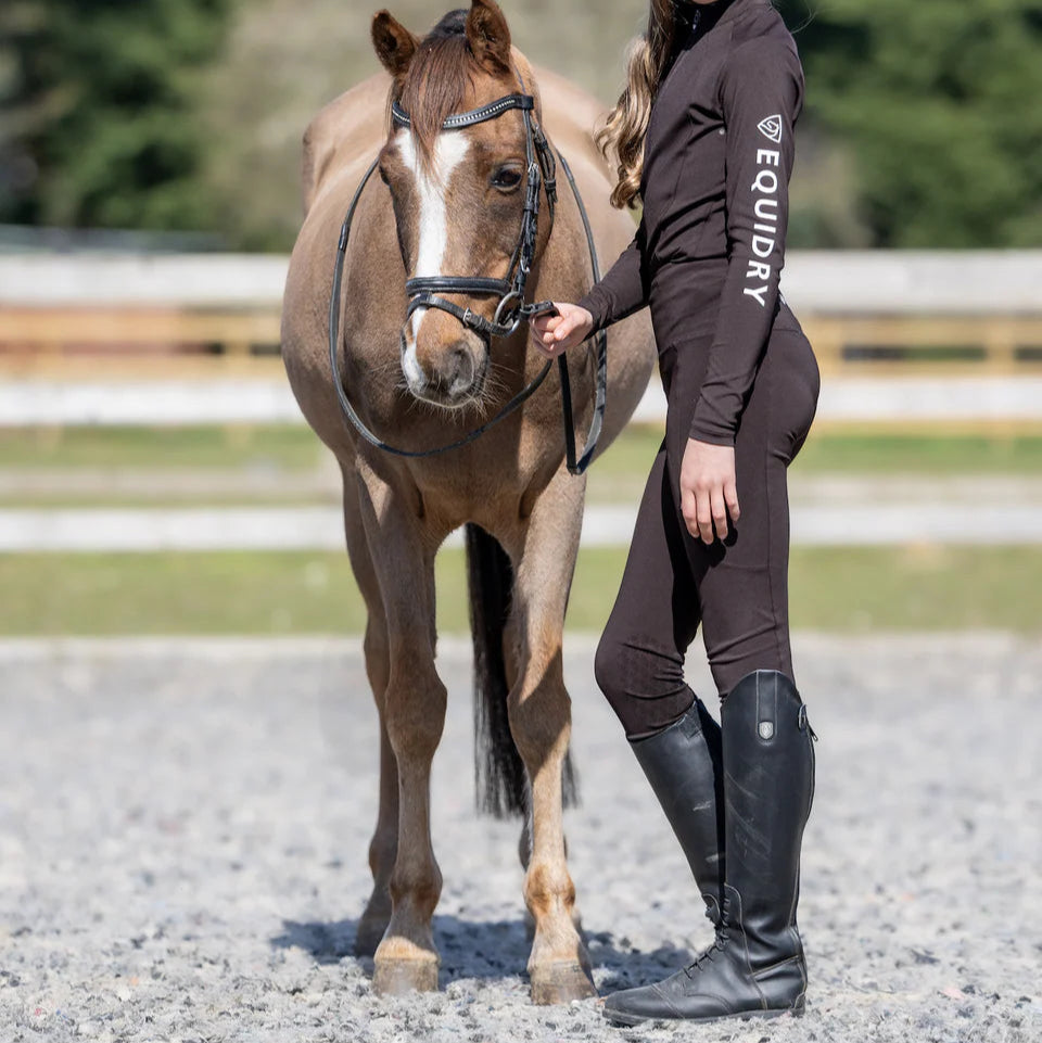 EQUIDRY Children's Water Repellent Leggings #colour_brown-white